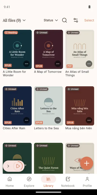 The library with EPUB and PDF books