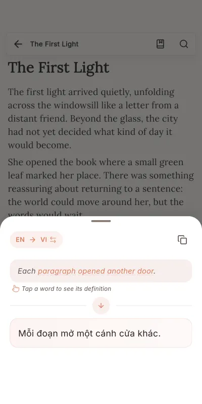 A selected sentence translated from English to Vietnamese